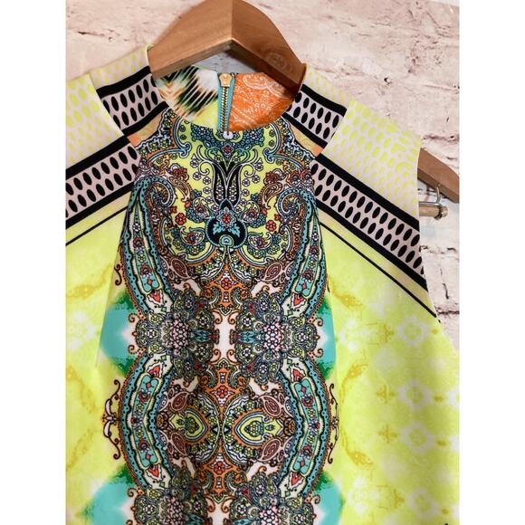 Melissa Paige Dress Womens Medium Sheath Pastel Mixed Print High Neck Stretch - Picture 6 of 16